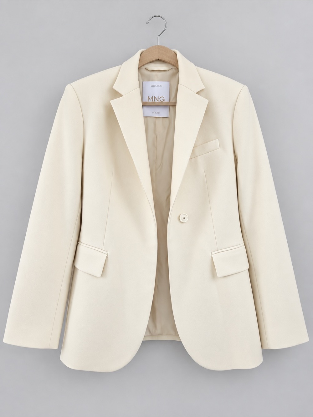Mango Cream Single-Button Tailored Blazer